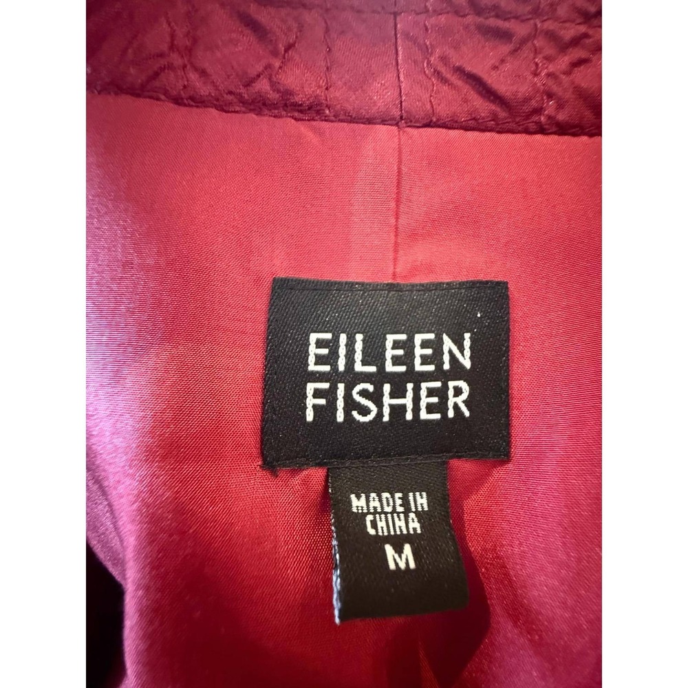 Eileen Fisher Tussah Silk Quilted Jacket Medium Berry Magenta Full Zip Mock Neck - Picture 2 of 7